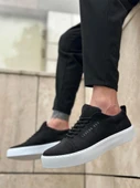 BA0104 Bağcıklı Siyah Süet Beyaz Taban Spor Klasik Erkek Ayakkabı - 2