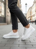 BA0911 Özel Örme Triko Deri Tozu Detaylı Beyaz Günlük Spor Ayakkabı thumbnail 2