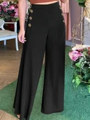Kadın Yüksek Bel Yan Düğme Detaylı Geniş Paçalı Ithal Krep Pantolon thumbnail 1