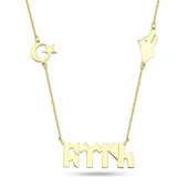 Türk Yazılı Gümüş Kolye - Altın thumbnail 1