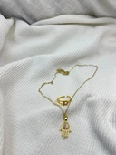 Çelik Nazar Boncuklu Fatma Ana Eli Kolye ve İğne Ucu Takı Seti - 1