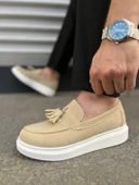 JY154 Blaze Bağcıksız Püsküllü Süet Erkek Günlük Spor Klasik Ayakkabı SBT - Krem thumbnail 3