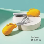 Valkyrie Bebek Zebralı Yemek Kısa Saplı Çocuk Paslanmaz Çelik Çatal Kaşık Sarı - 2