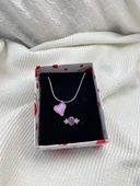 PEMBE KALPLİ KOLYE ÇELİK YÜZÜK VE KUTU HEDİYELİ - 2