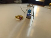 Mavi Minyatür Çiçek Kolye ve Kelebek Tasarım Yüzük Seti - 1