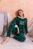 Kapüşonlu Kışlık Kadın Peluş Polar Pijama Takımı - Yeni Yıl Pijaması - 1