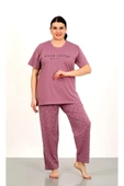 %100 Pamuk Büyük Beden Kısa Kol Kadın Pijama Takımı - 1