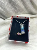 Mavi Minyatür Çiçek Kolye ve Kelebek Tasarım Yüzük Seti - 2