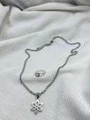 ZARİF PAPATYA ÇELİK KOLYE  YÜZÜK HEDİYELİ - 2