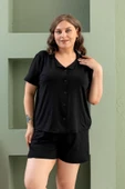 Büyük Beden Kısa Kollu Milan Gömlek Pijama Takımı- Genç Anne Serisi - 1