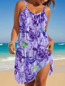 Kadın Askılı Yuvarlak Yaka Kaplumbağa Desenli Süprem Elbise thumbnail 1