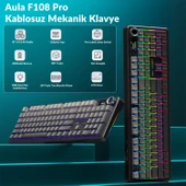 Aula F108 Pro Ekranlı Mekanik Klavye Nimbus Switch RGB Hot Swap 8000mAh Makrolu Oyuncu Klavyesi Gri thumbnail 2