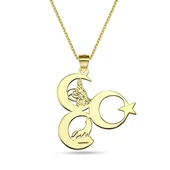 3 Hilal Tuğra Kurt Ayyıldız Kolye - Altın thumbnail 1