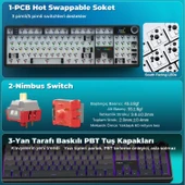 Aula F108 Pro Ekranlı Mekanik Klavye Nimbus Switch RGB Hot Swap 8000mAh Makrolu Oyuncu Klavyesi Gri thumbnail 6