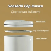 Sensörlü Çöp Kovası Antibakteriyel Uv Işıklı 20 Litre + Deterjan hazneli Beyaz Silikon Klozet Fırçası-BYS thumbnail 7