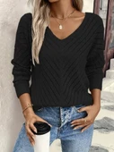 Kadın Uzun Kollu V Yakalı Triko Bluz thumbnail 1