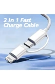 60W iPhone Samsung Xiaomi Huawei Type-c ve Lightining 2in1 1M Halat Örgü Hızlı Şarj ve Data Kablosu - 3