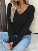 Kadın Uzun Kollu V Yakalı Triko Bluz thumbnail 3