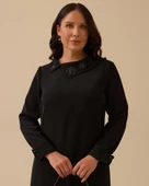 Büyük Beden Yaka İşlemeli Midi Elbise Gala-Xi thumbnail 2