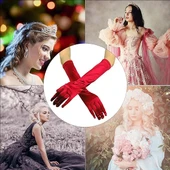 Uzun Boy Ekstra Parlak Saten Eldiven Kırmızı Renk thumbnail 2