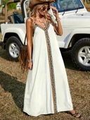 Kadın Askılı V Yakalı Etnik şerit Detaylı Uzun Viskon Elbise thumbnail 2