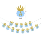 Simli Happy Birthday Flama Dekor 3 Metre Mavi Renk thumbnail 1