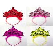 Happy Birthday Yazılı Neon Renk Taç 12 Adet thumbnail 1