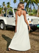 Kadın Askılı V Yakalı Etnik şerit Detaylı Uzun Viskon Elbise thumbnail 3