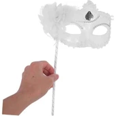 Beyaz Işıltılı Tutmalı Fotoğraf Çekimi Maskesi thumbnail 4