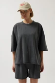 Oversize Lazer Kesim Bisiklet Yaka T-Shirt - 3