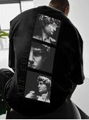 Baskılı Oversize Bisiklet Yaka T-shirt - Siyah - 1