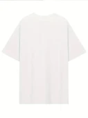 Baskılı Oversize Bisiklet Yaka T-shirt - Beyaz - 4