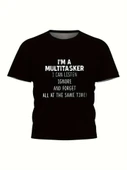 Baskılı Oversize Bisiklet Yaka T-shirt - Siyah - 3