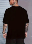 Baskılı Oversize Bisiklet Yaka T-shirt - Siyah - 2