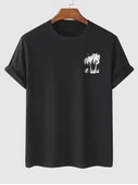 Baskılı Oversize Bisiklet Yaka T-shirt - Siyah - 1