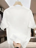 Baskılı Oversize Bisiklet Yaka T-shirt - Beyaz - 4