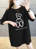 Baskılı Oversize Bisiklet Yaka T-shirt - Siyah thumbnail 4