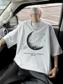 Baskılı Oversize Bisiklet Yaka T-shirt - Beyaz thumbnail 1