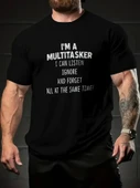 Baskılı Oversize Bisiklet Yaka T-shirt - Siyah - 1