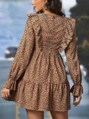 Kadın Uzun Kollu Yaka Ve Sırt Fırfır Detay Mikro Mini Boy Elbise thumbnail 3