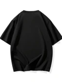 Baskılı Oversize Bisiklet Yaka T-shirt - Siyah - 2