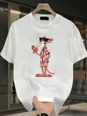 Baskılı Oversize Bisiklet Yaka T-shirt - Beyaz - 1
