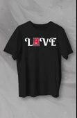 Sevgililer Günü İçin Özel Tasarım Love Baskılı T-shirt - Siyah thumbnail 1