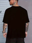 Baskılı Oversize Bisiklet Yaka T-shirt - Siyah thumbnail 2