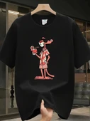 Baskılı Oversize Bisiklet Yaka T-shirt - Siyah - 1