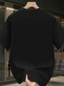 Baskılı Oversize Bisiklet Yaka T-shirt - Siyah - 2