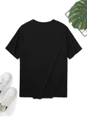 Baskılı Oversize Bisiklet Yaka T-shirt - Siyah - 3