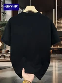 Baskılı Oversize Bisiklet Yaka T-shirt - Siyah - 2