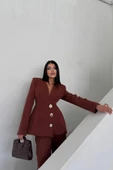 TASARIM CEKET-PANTOLON TAKIM METAL DÜĞME DETAYLI - Kahverengi - 3