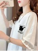 Baskılı Oversize Bisiklet Yaka T-shirt - Beyaz - 2